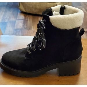 Lane Bryant Women Boots 9w Faux Fur black, Lined, Lace Up, Side Zip